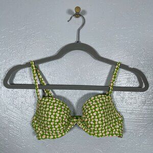 Aerie Women 32B Green White Ditsy Floral Bikini Top Underwire Lightly Lined Swim